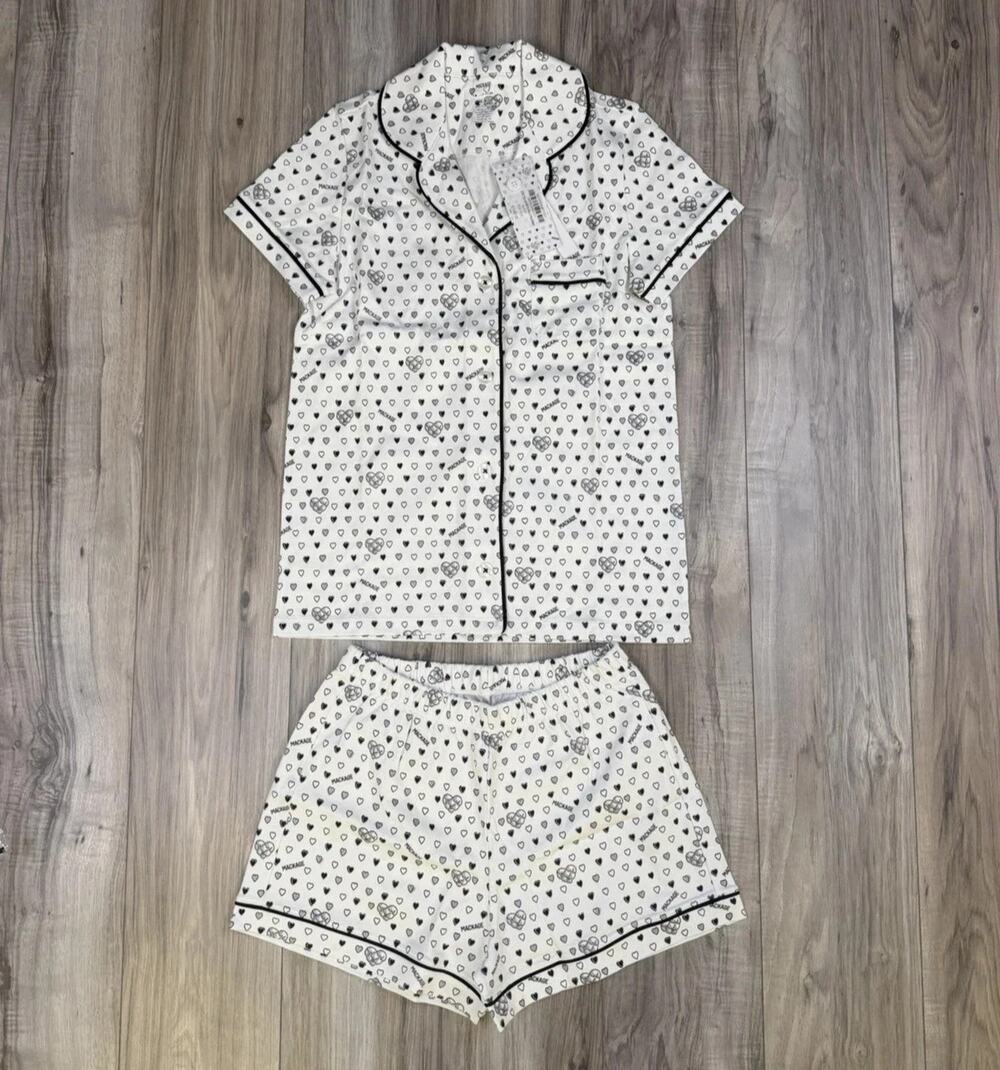 Mackage x Roller Rabbit Quilted Hearts Black Polo Pajama Set Womens Size Large